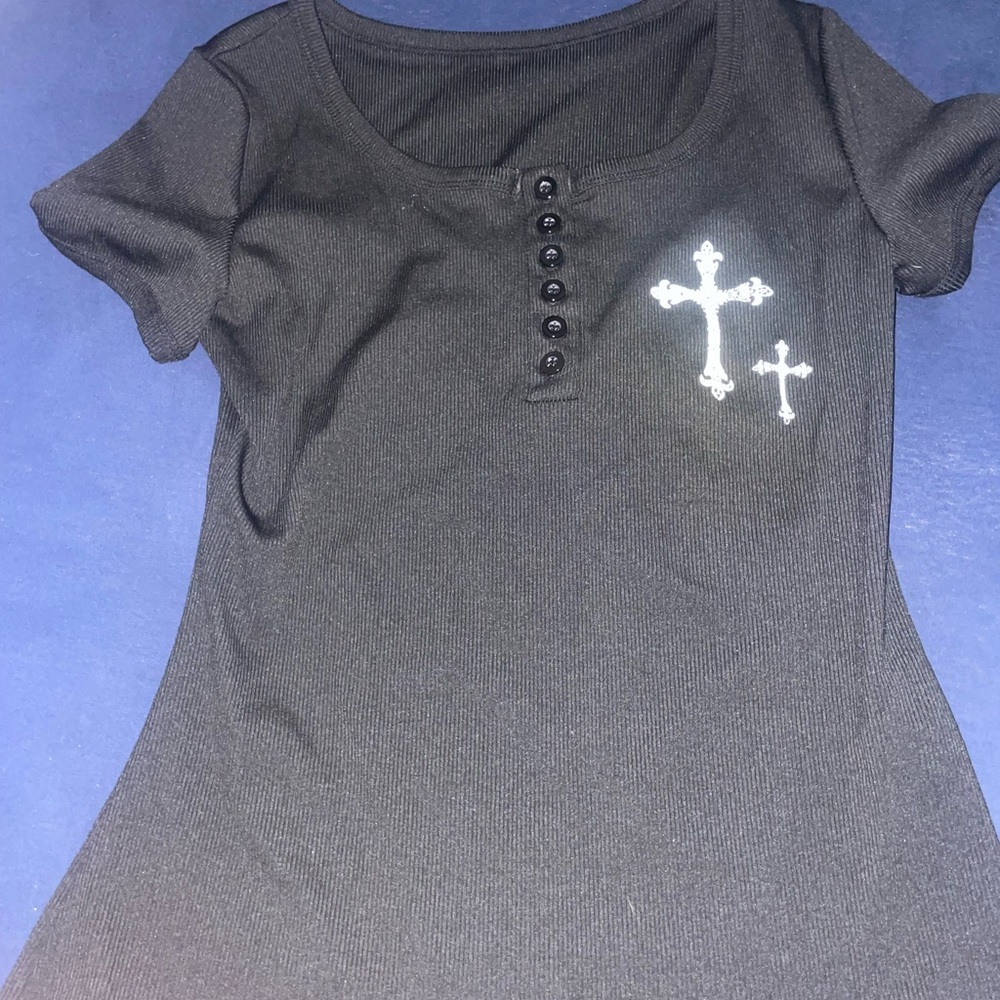 SHEIN Black Top with White Cross Detail